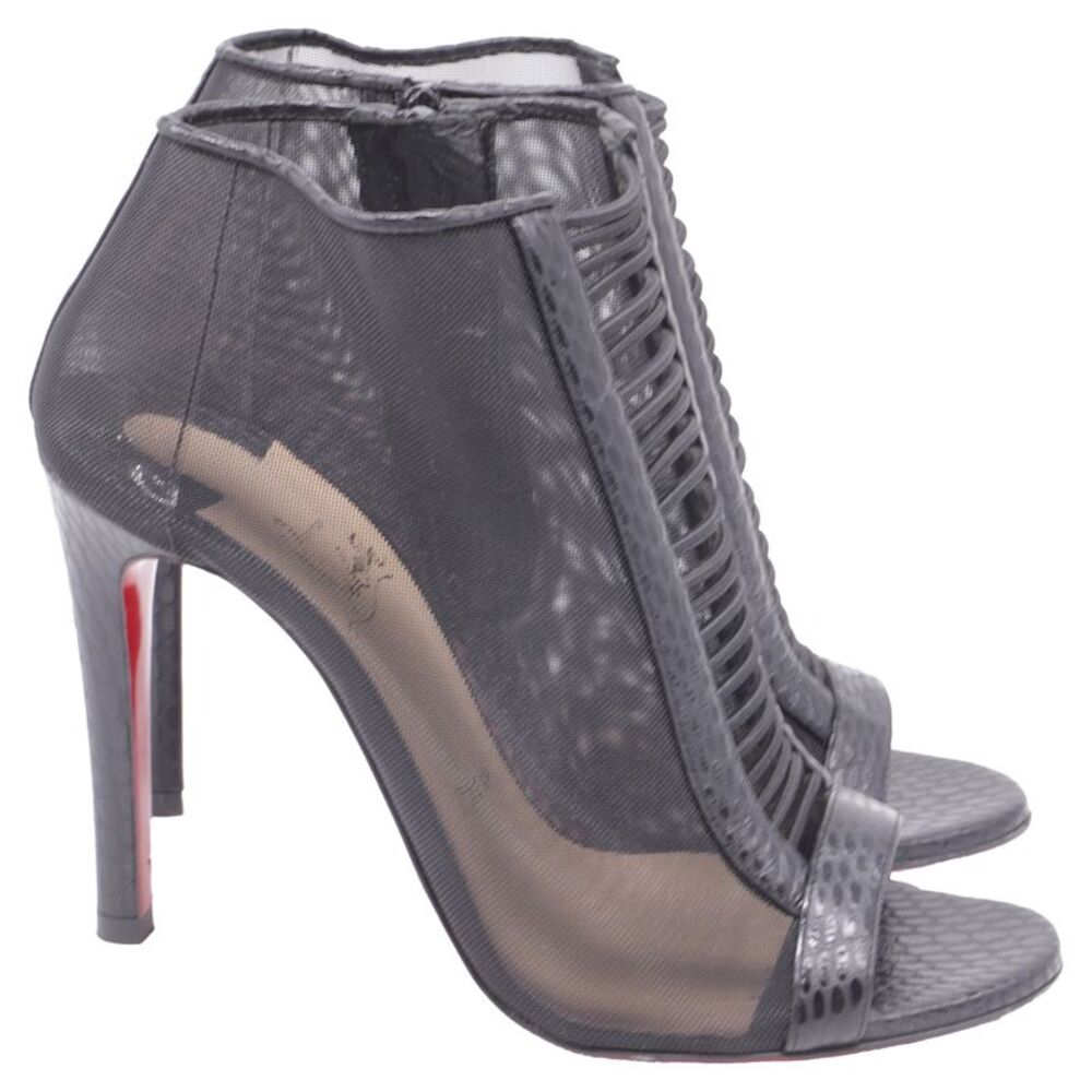 Christian Louboutin Trouble Open-Tie Ankle Boots in Black Mesh